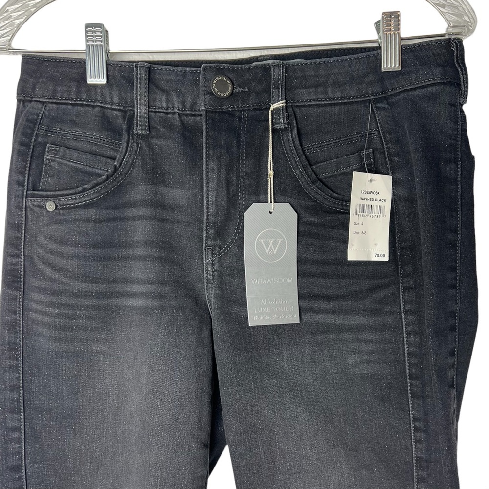 Wit & Wisdom Black glitter High Waisted Straight Leg Denim cuffed Jean - Picture 7 of 12